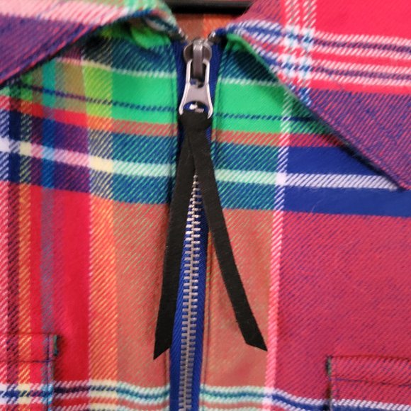 NWOT Chaps Ralph Lauren Plaid Zip Up Shacket Top Bold Colored Plaid Size Medium - Picture 3 of 16